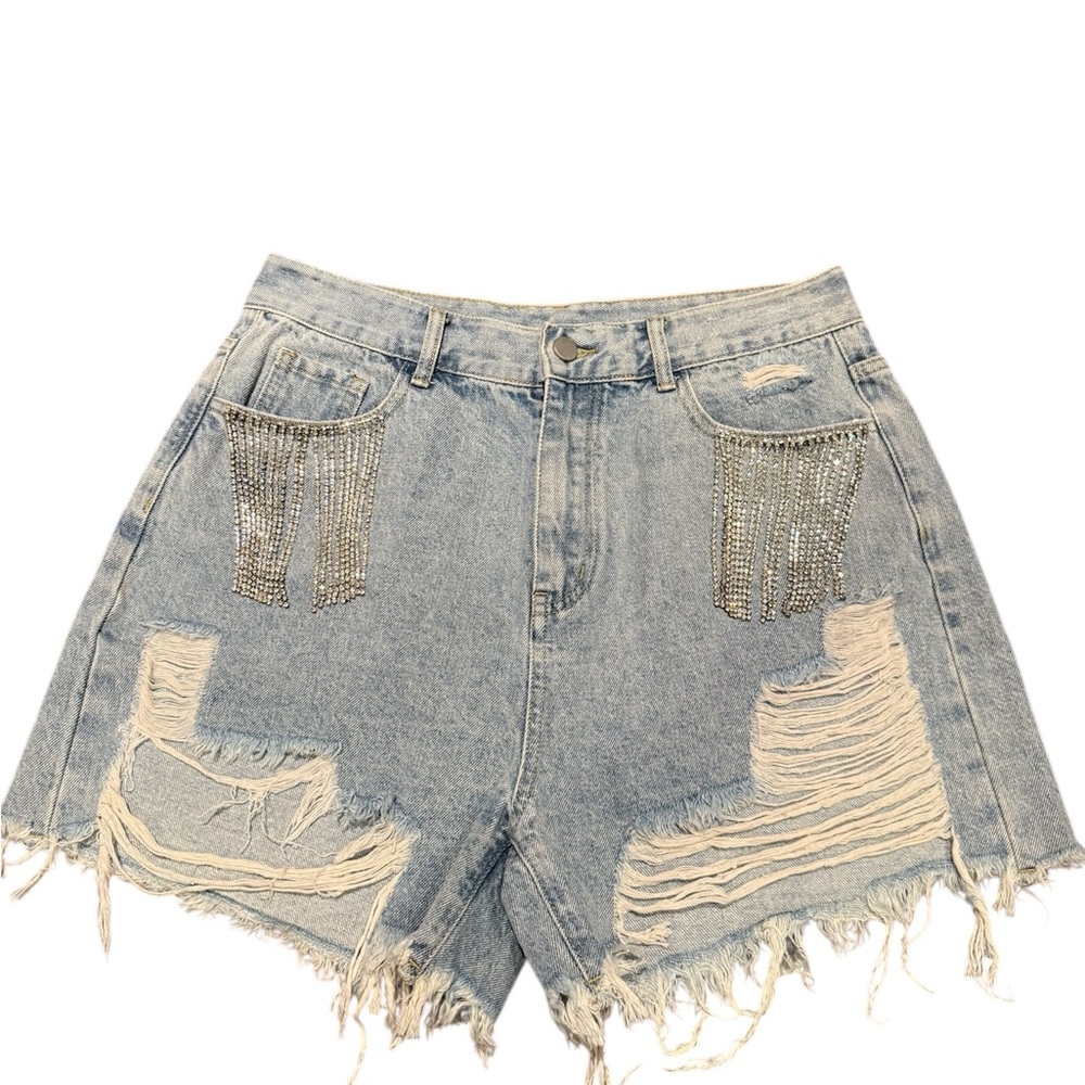 Cider Blue Distressed Jean Shorts High-Waisted Casual